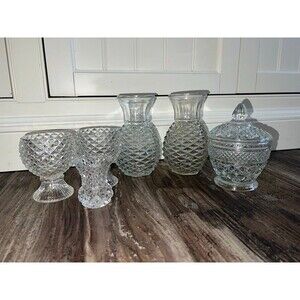 Vtg. Pineapple Shaped Glass set, Wexford Pressed Glass, Kitchen Decor, 6 Piece